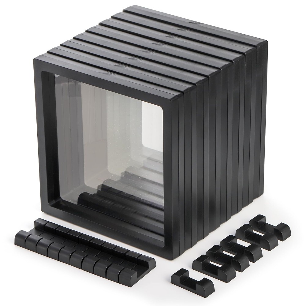 Dicunoy 8 Pack Large 3D Floating Display Case, 6" Black Rock