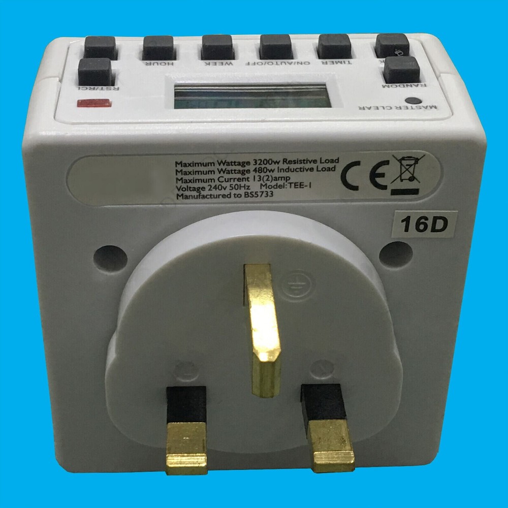 1x Digital Mains Programmable LCD Plug Through Timer Switch, 12 / 24 Hour 7 Day