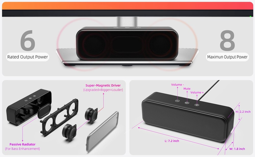 Computer Speakers for Desktop PC Laptop, Wired, USB Plug-in, External Speaker