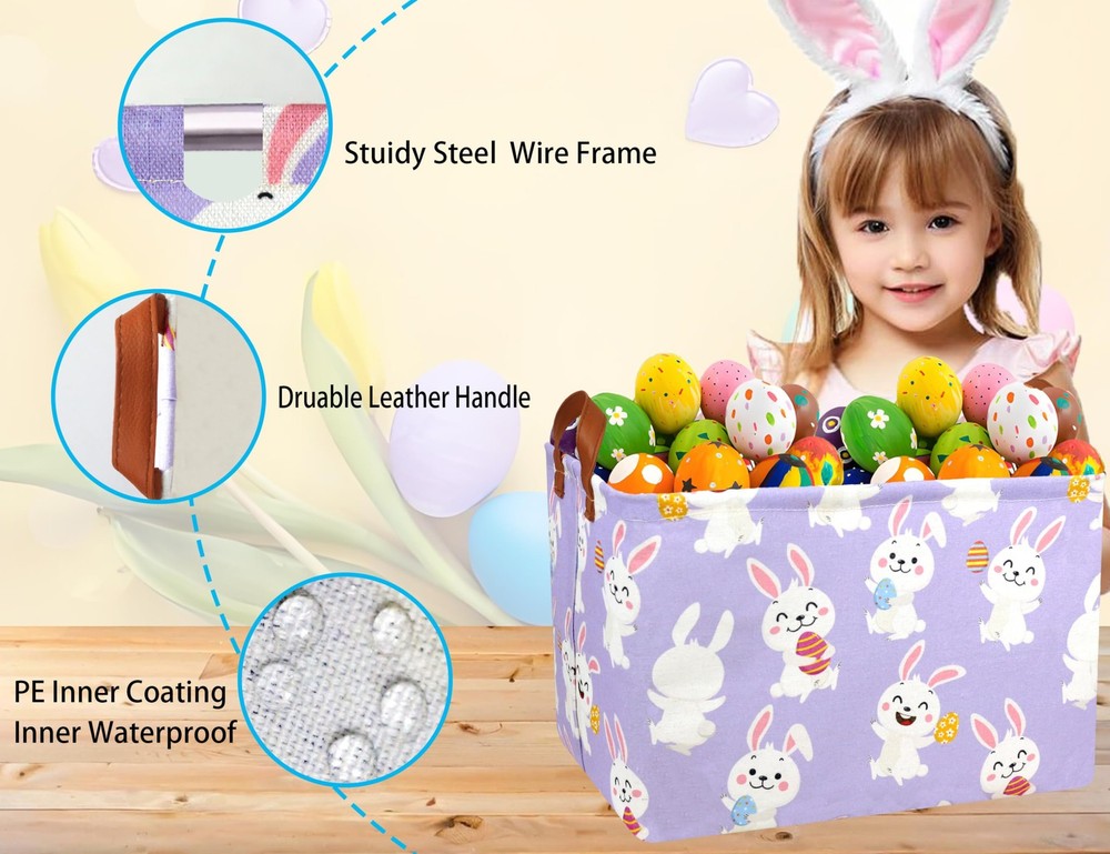 BOOHIT Rectangle Empty Easter Baskets Boy Large Toy Storage Bin Girls collaps...