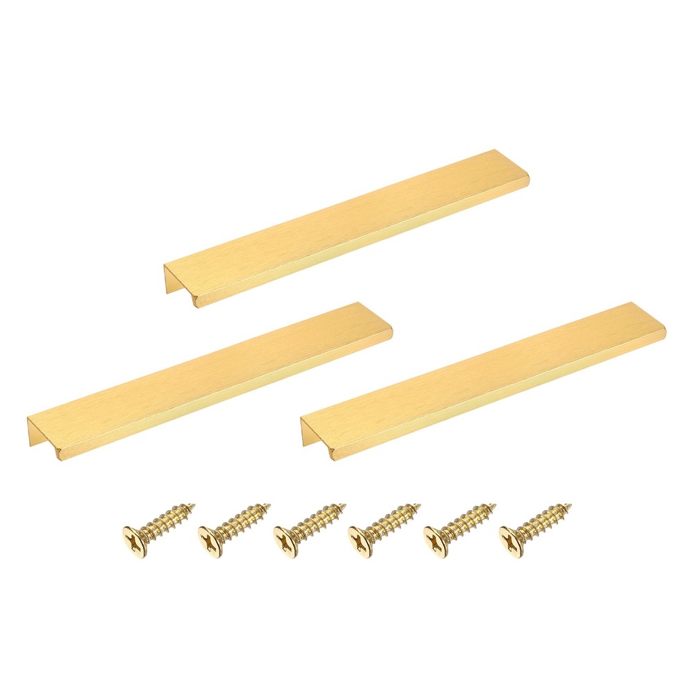 Cabinet Edge Finger Pull, 3pcs 200mm / 7.87" Hidden Cabinet Pulls, Gold