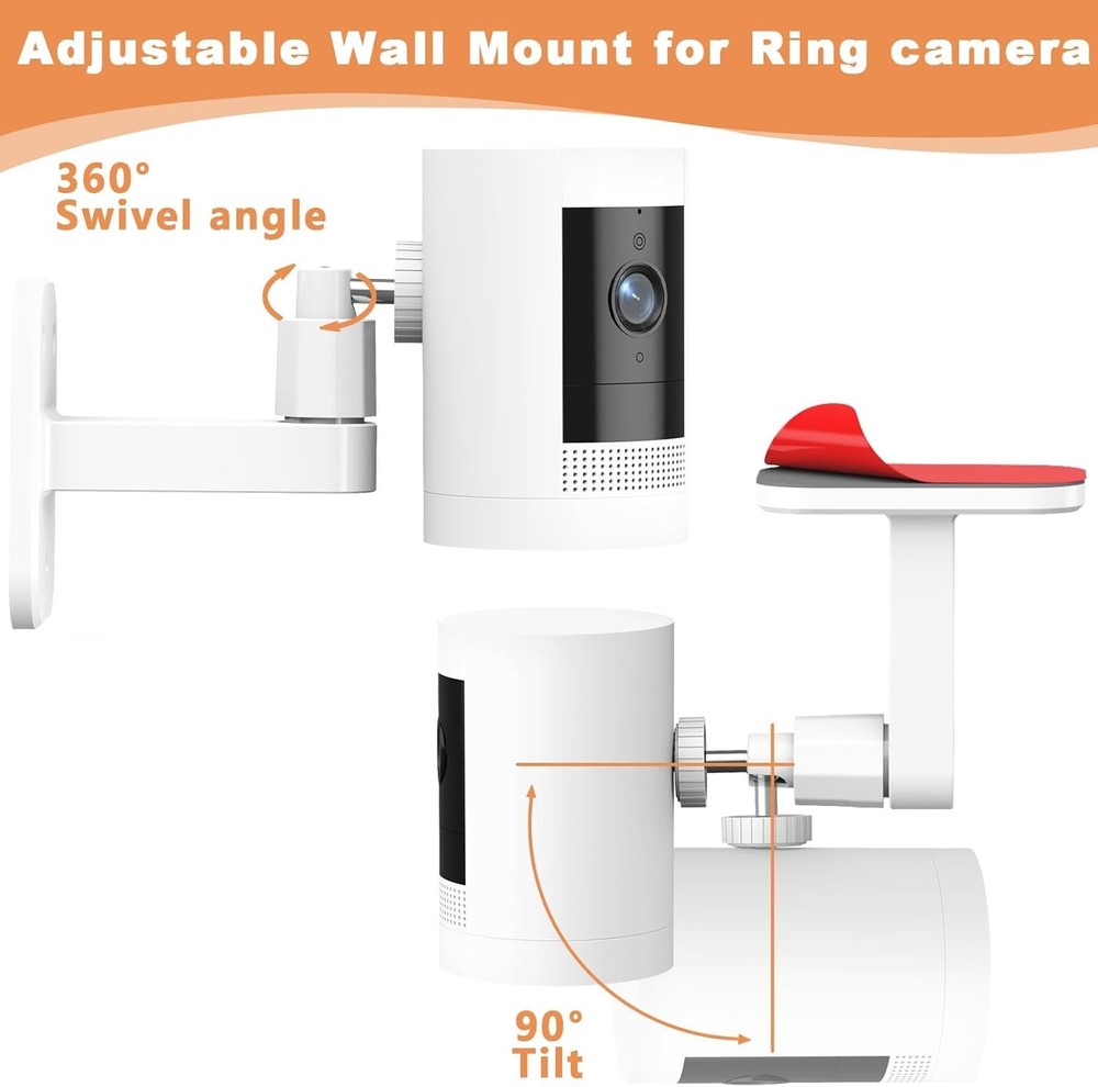 2-Pack Adjustable Ring Camera Wall Mount - 360° Rotation, No Drill Installation