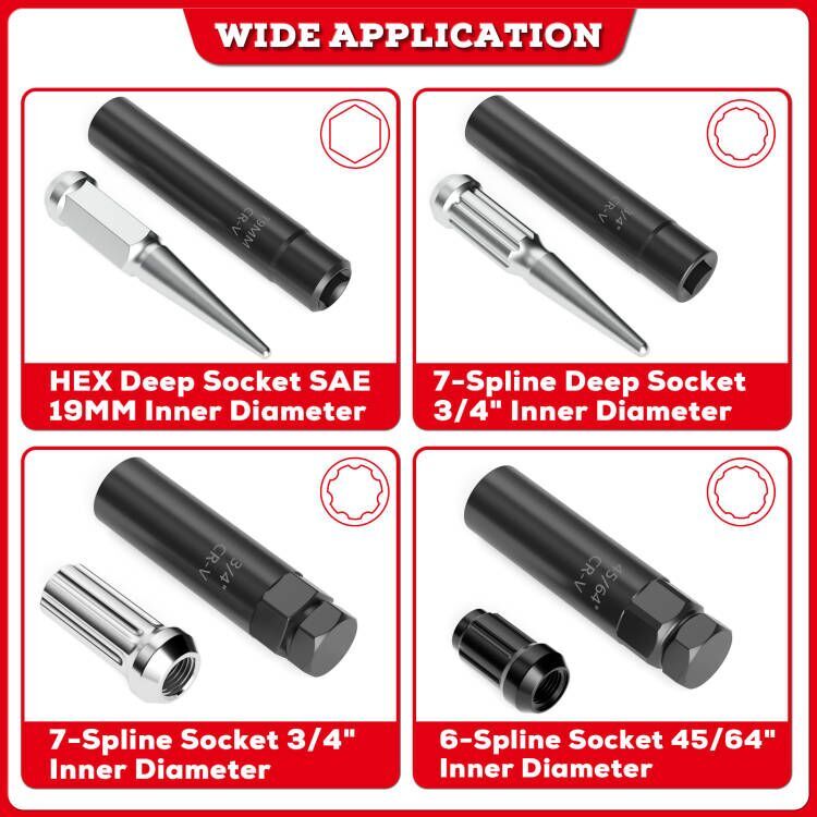 8PCS Universal Locking Key Lug Nut Master Socket Set Wheel Lock Removal Tool Kit