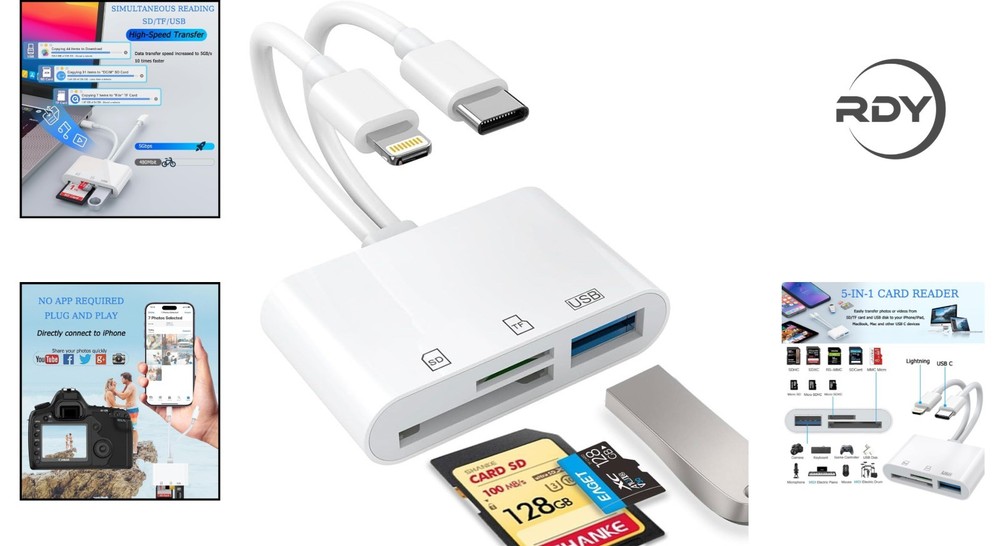Lightning & USB C SD Card Reader - Fast 5 Gbps Transfer for Photographers