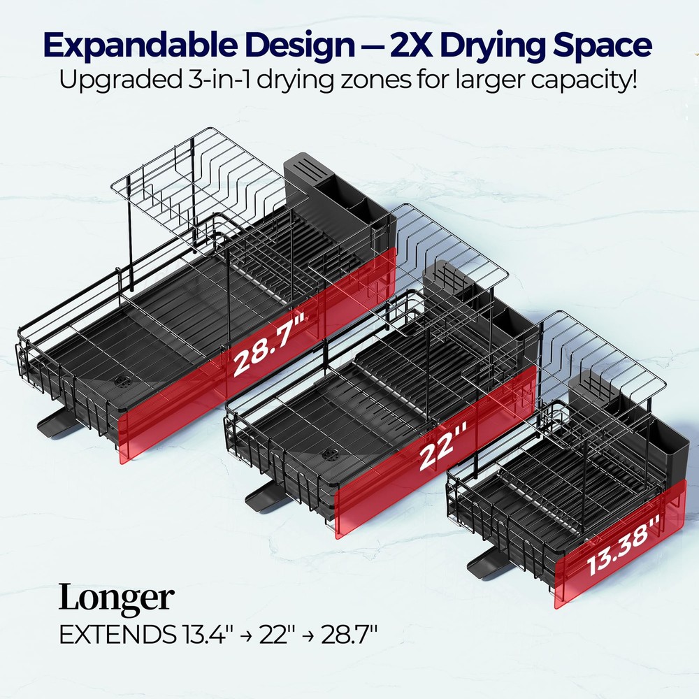 2 Tier Large Dish Drying Rack, Expandable Dish Rack for Kitchen Counter, Dish...