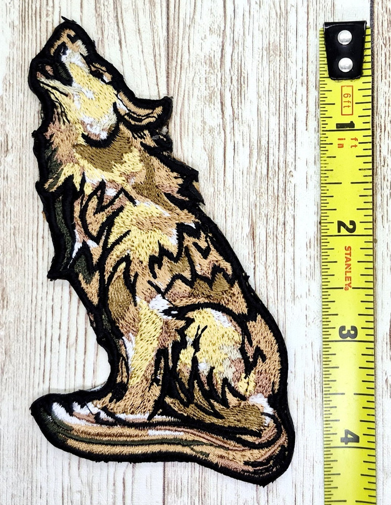 Howling Wolf Sitting Iron On Embroidered Patch 2 1/2"x 4 1/2"
