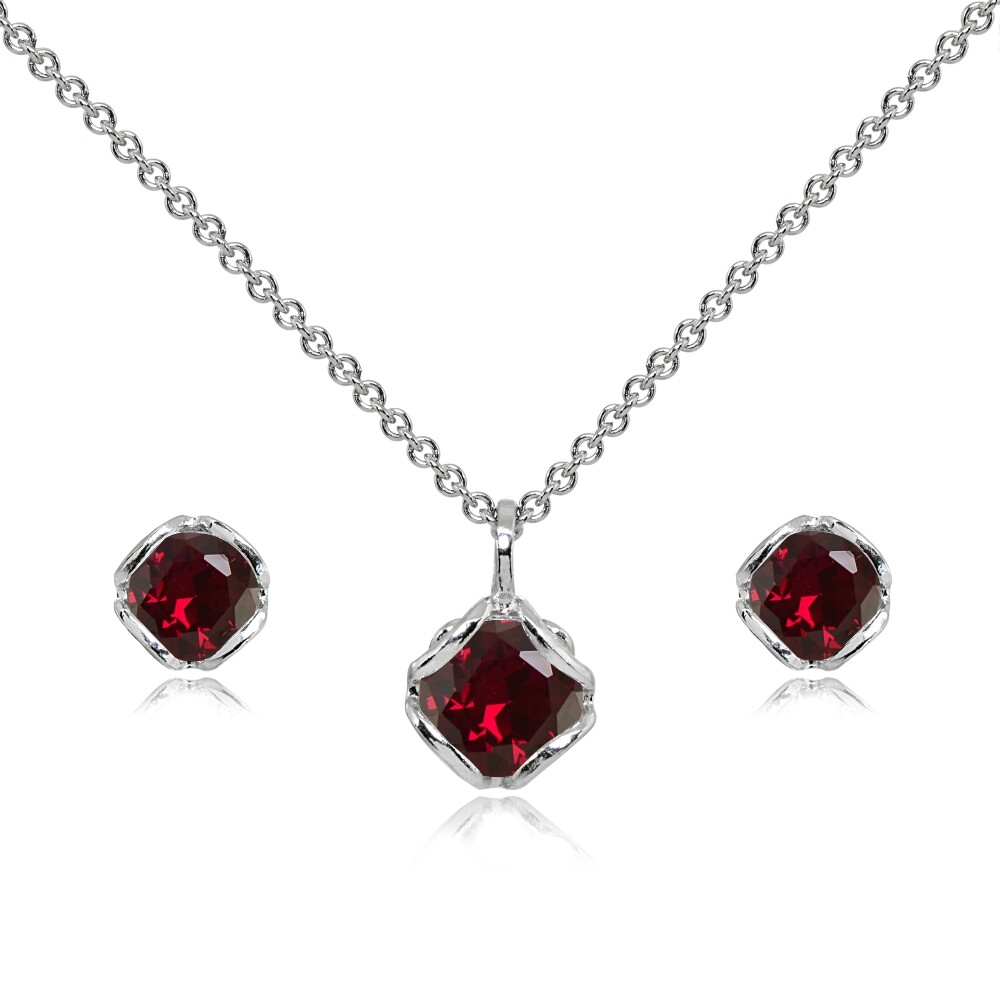 6mm Round Solitaire Created Ruby Sterling Silver Stud Earrings & Necklace Set