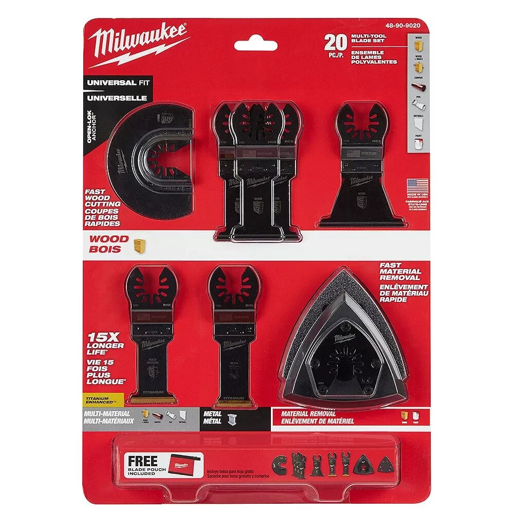 Milwaukee Oscillating Multi-tool Scraper Blade Kit 20pc + Tool Pouch 48-90-9020