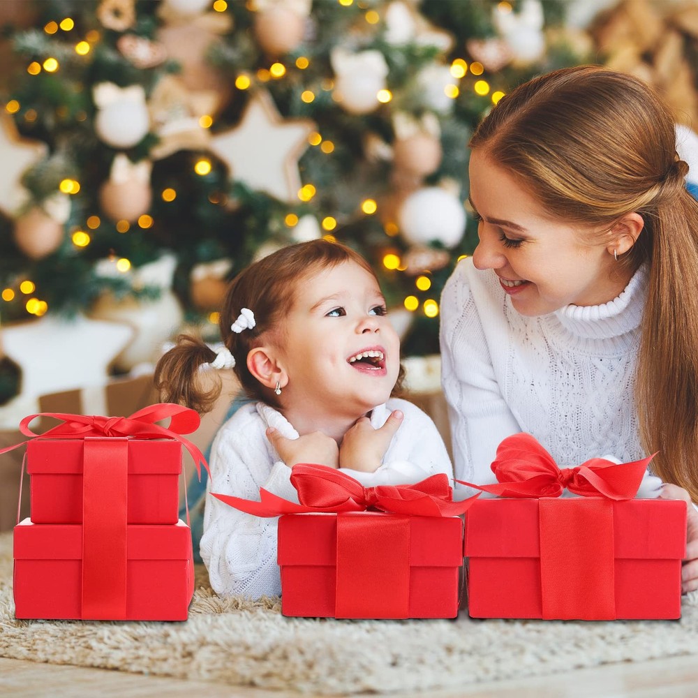 4 Pcs Nesting Gift Boxes with Lids, Square Stacking, Assorted Sizes Decorativ...