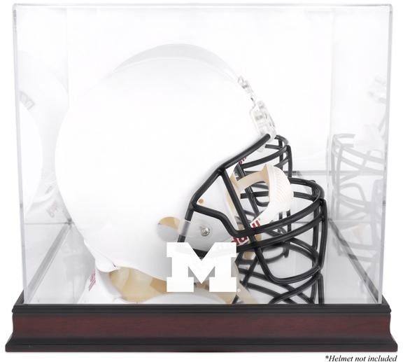 Michigan Wolverines Mahogany Base Team Logo Helmet Display Case w/Mirrored Back