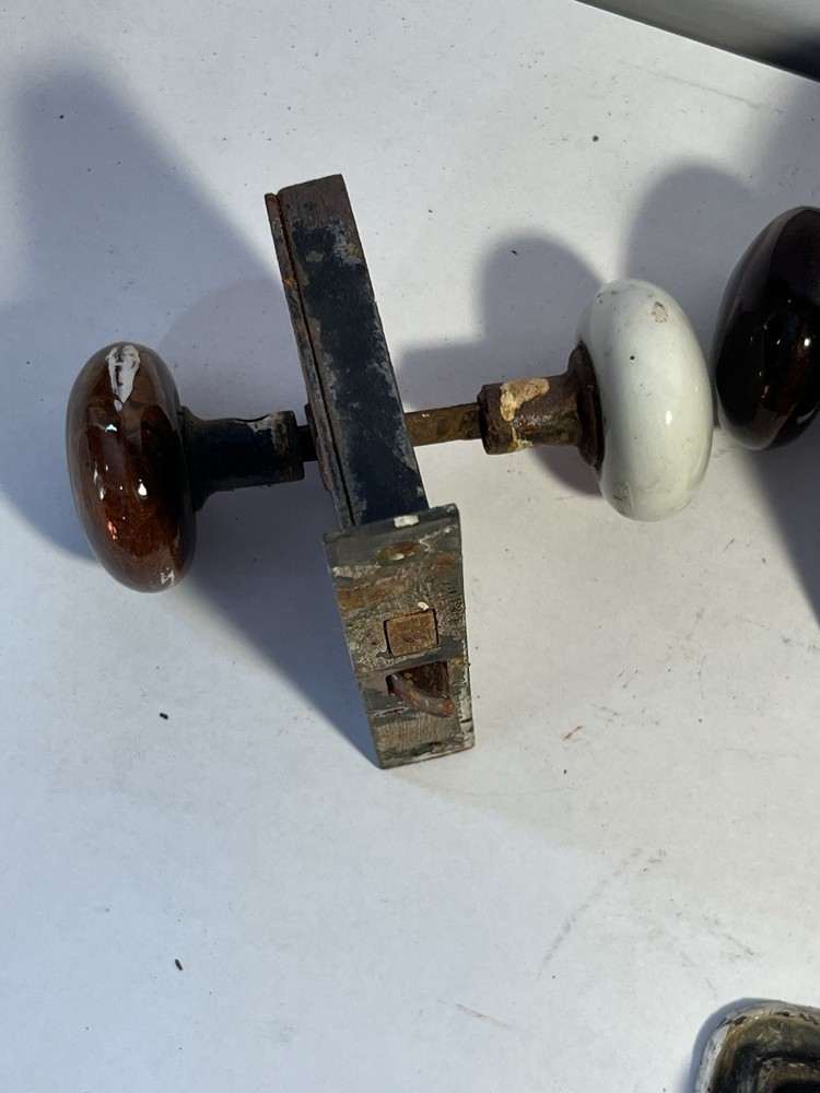 3 Antique Door Lock With Multicolored Knobs Working No key
