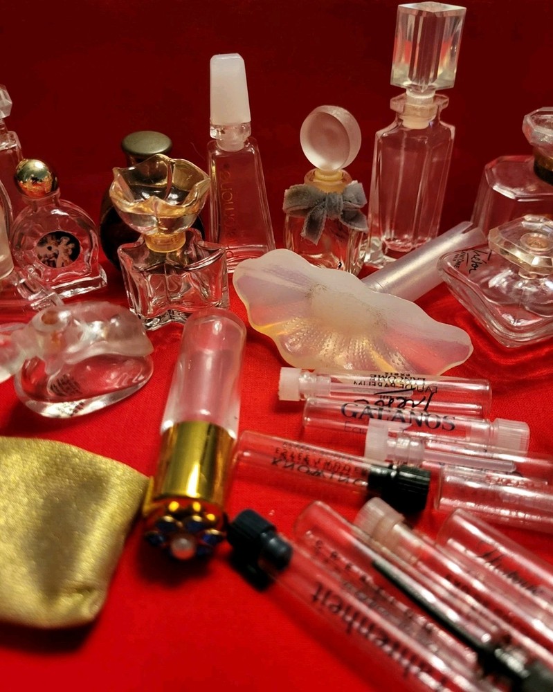 Large Lot 17 Empty Miniature Perfume Bottles and 10 Empty Sample Tubes