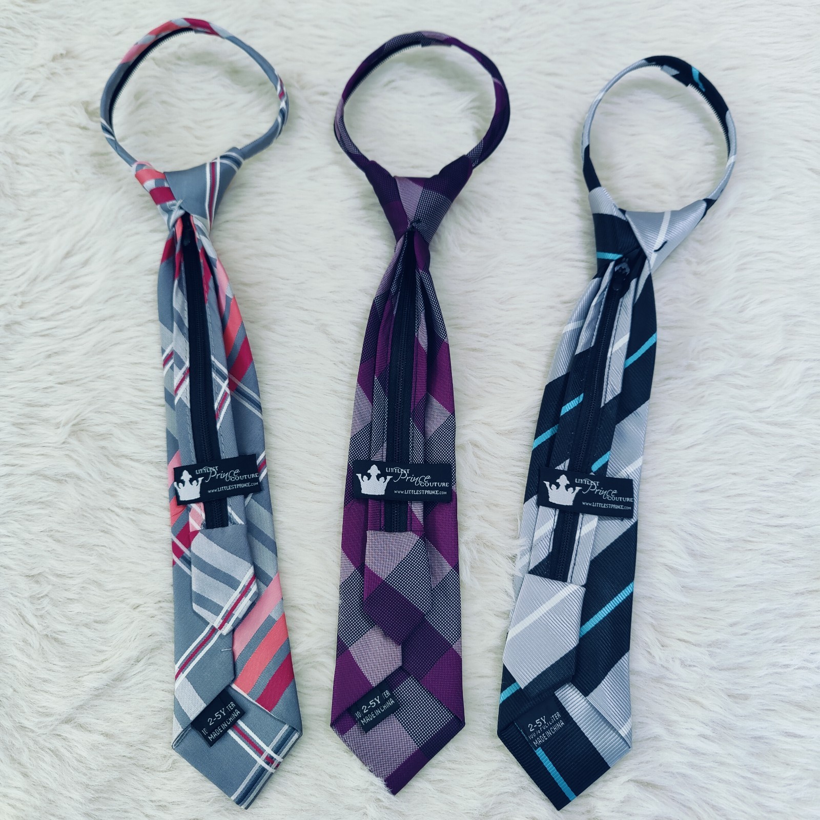 Lot of 3 Boys 2-5 Years Little Prince Couture Adjustable Ties Stripe Plaid Zip