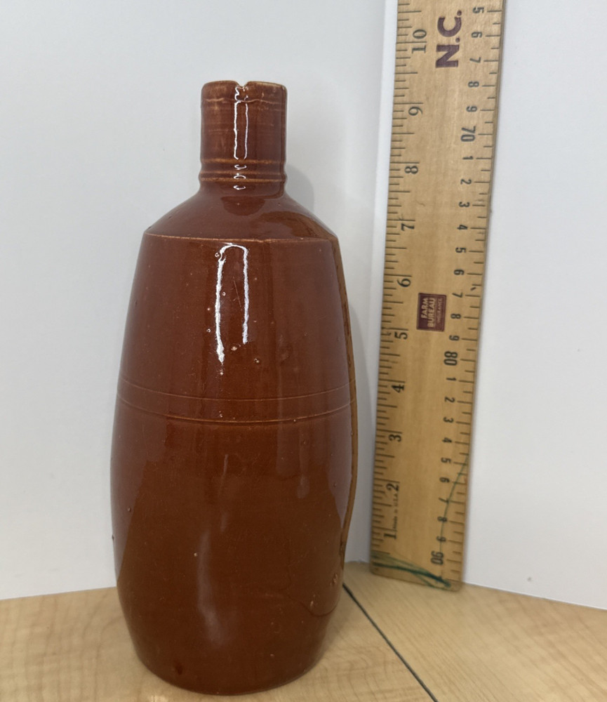 Vintage Brown Stoneware Jug Notched Rim Rustic Design