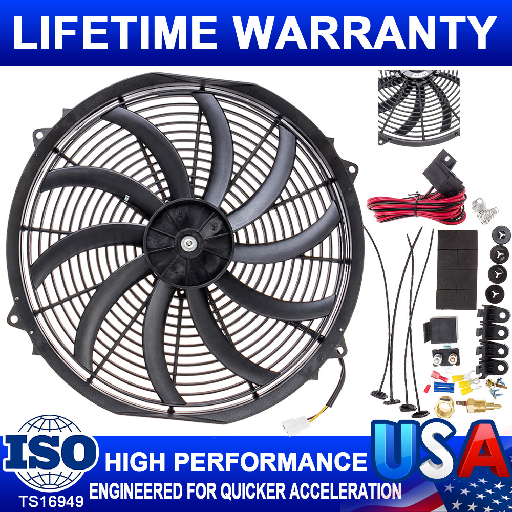 16Inch Electric Radiator Cooling Fan Thermostat Kit 3500 CFM Reversible Push 12V