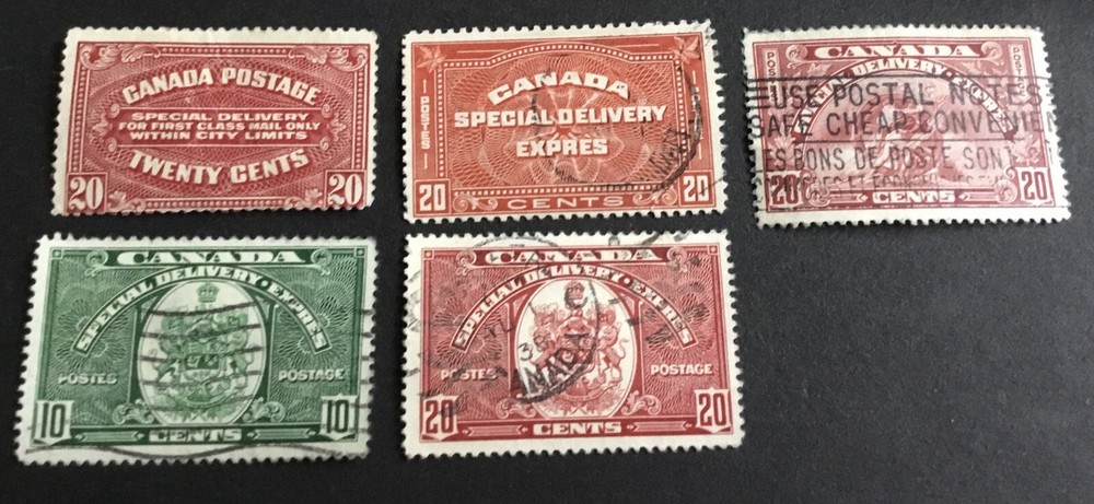Canada Special Delivery stamps E2,E5,E5,E6,E7,E8