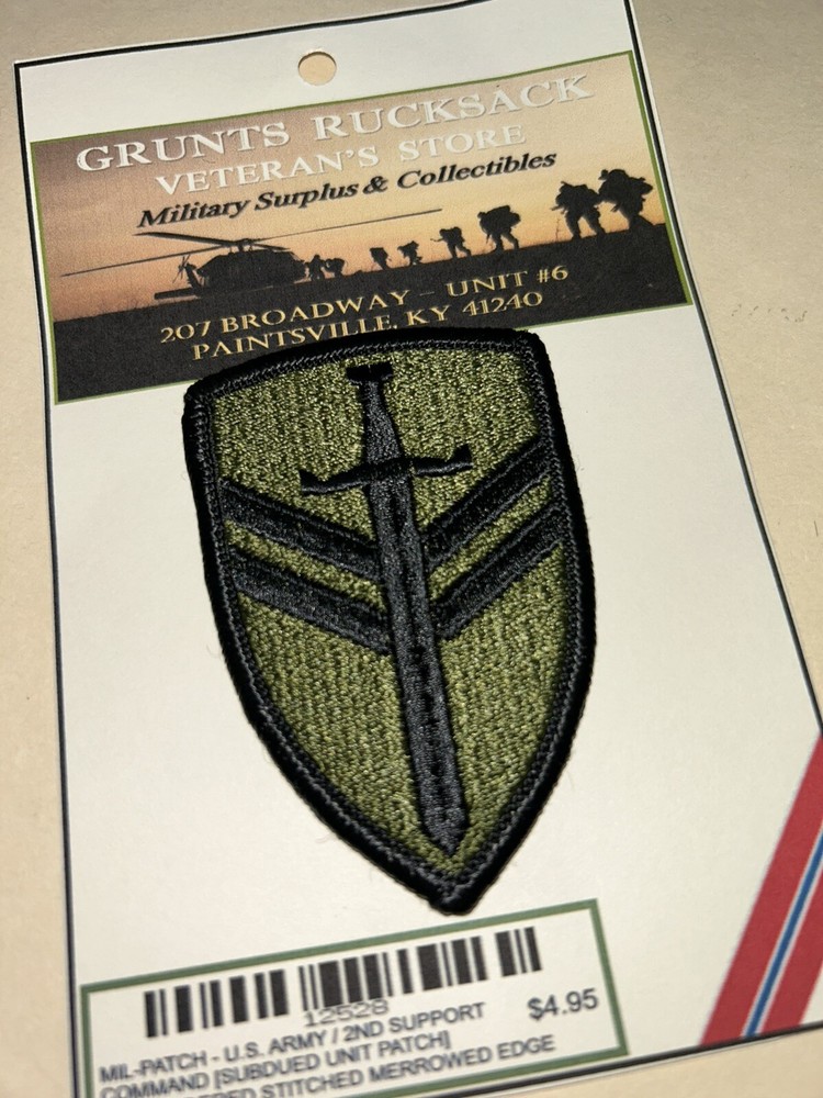 U.S. ARMY / 2ND SUPPORT COMMAND - SUBDUED UNIT PATCH (Sew-On) MERROWED EDGE