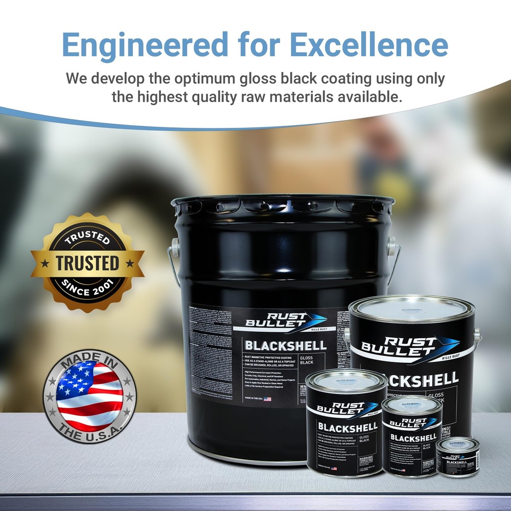 RUST BULLET BlackShell 1 Pint Gloss Black UV Resistant Metal Coating