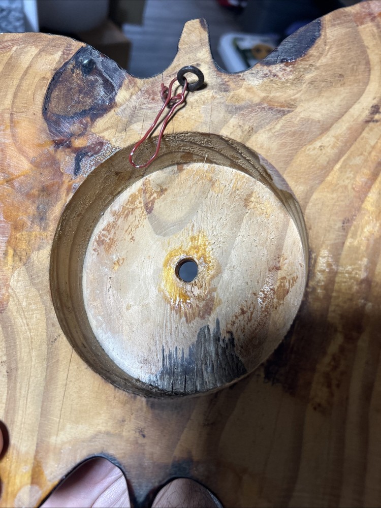 Vintage Lacquared Wood Tree Slice Slab Butterfly Missing Clock!! Read
