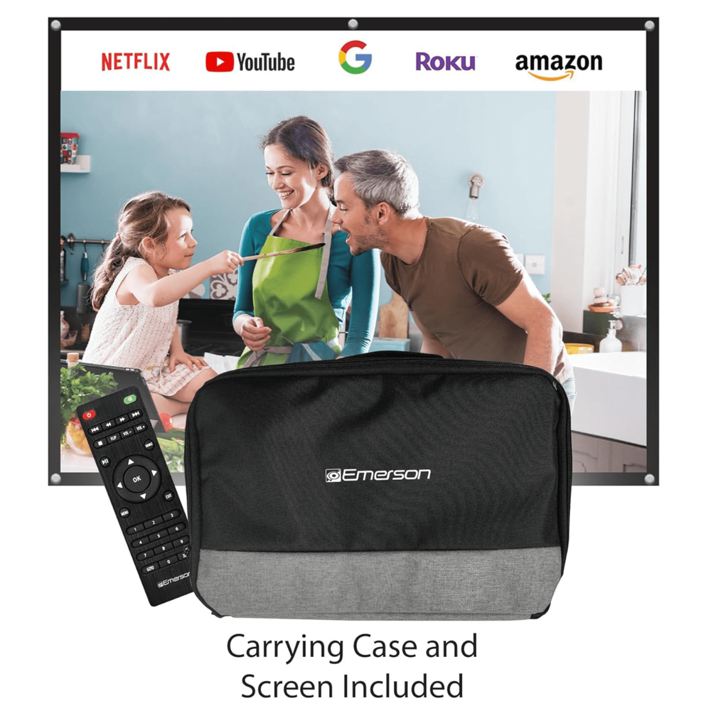 Emerson Portable Multi-Media BT LCD Projector Bundle with Screen & Carry Case