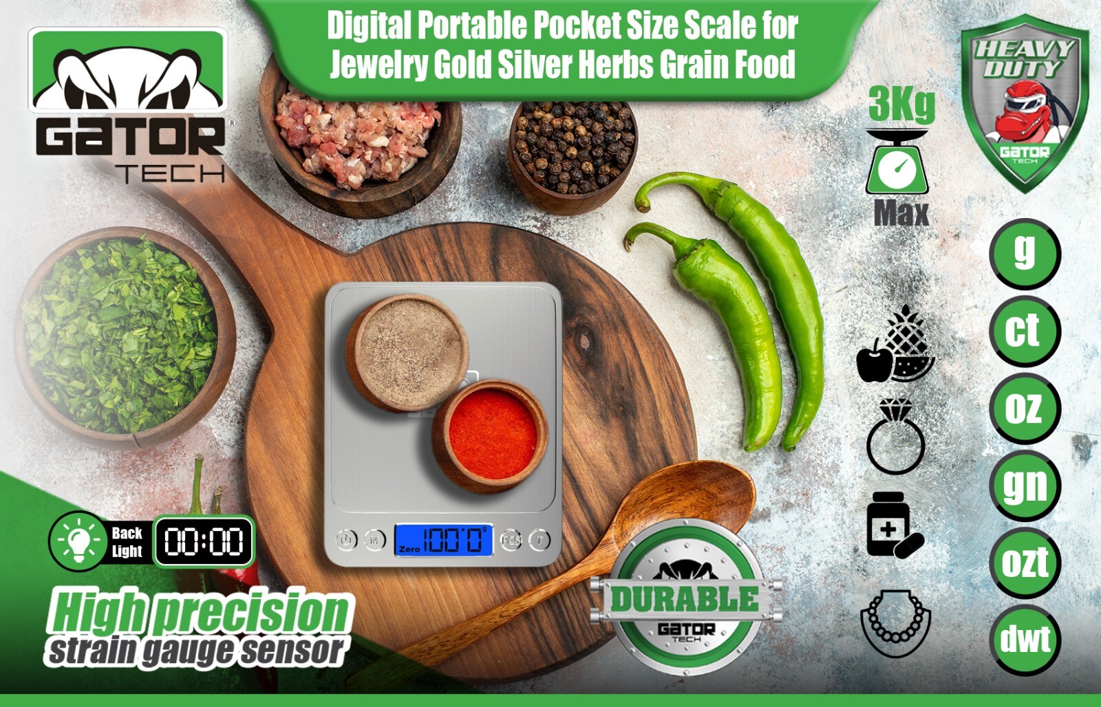 Digital Weight Scale Kitchen Jewelry Gold Grain Food MiniSize Gram 2000g x 0.1g