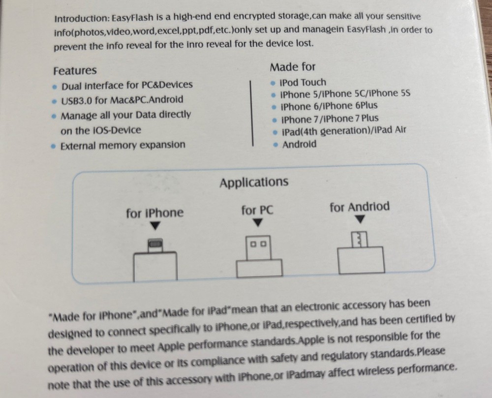 Easyflash 3 in 1 Multi-Function 128GB USB Flashdrive for iPhone/iPad/Android