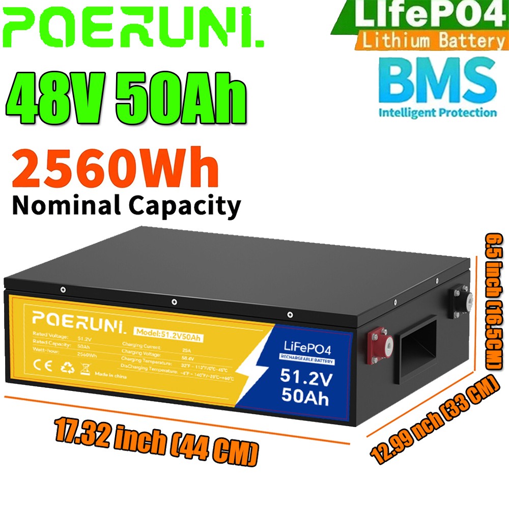48V 50Ah LiFePO4 Lithium Battery 2560Wh Deep Cycles Built-in BMS For Golf Carts
