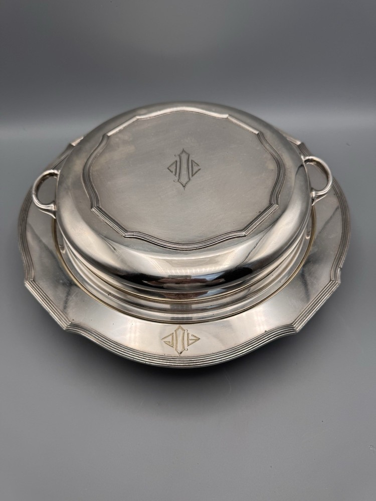 Silverplate Divided Lidded Server Monogrammed Deco Style 12.5”