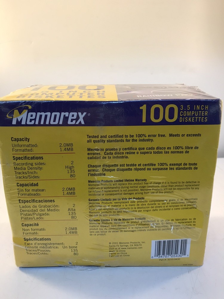 Memorex Floppy 100 Disks PC Formatted 3.5" Rainbow Computer Diskettes Unopened
