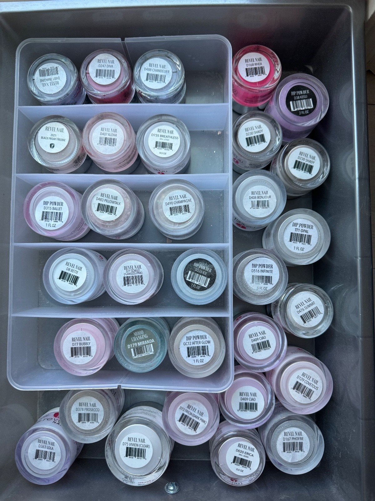 Revel Nail Dip Powders Over 70 .5 Assorted Jars Mostly Full.