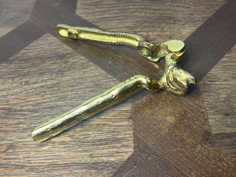 Vintage Squirrel Brass Nut Cracker Solid Heavy Nutcracker Branch Limb 6"