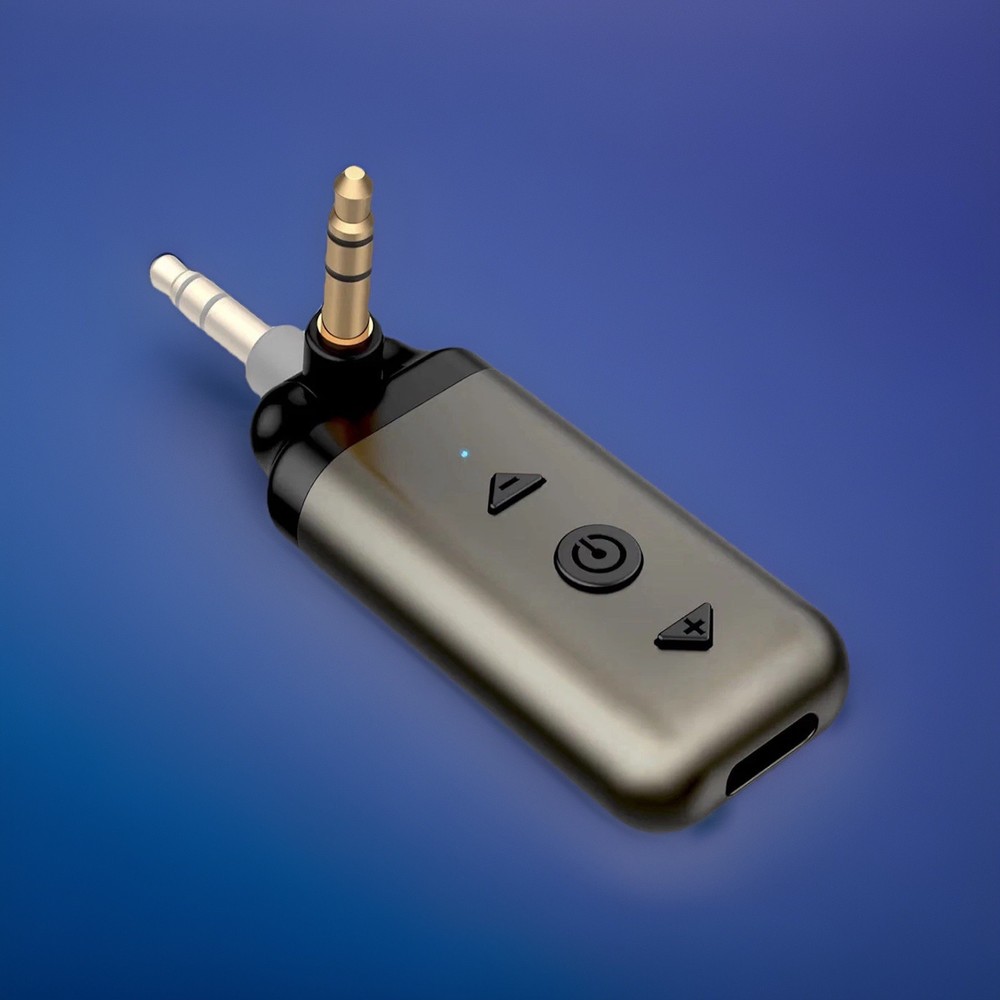 HVMLAK Bluetooth Adapter Black, Rotatable 3.5mm Jack, USB-C, Volume Control