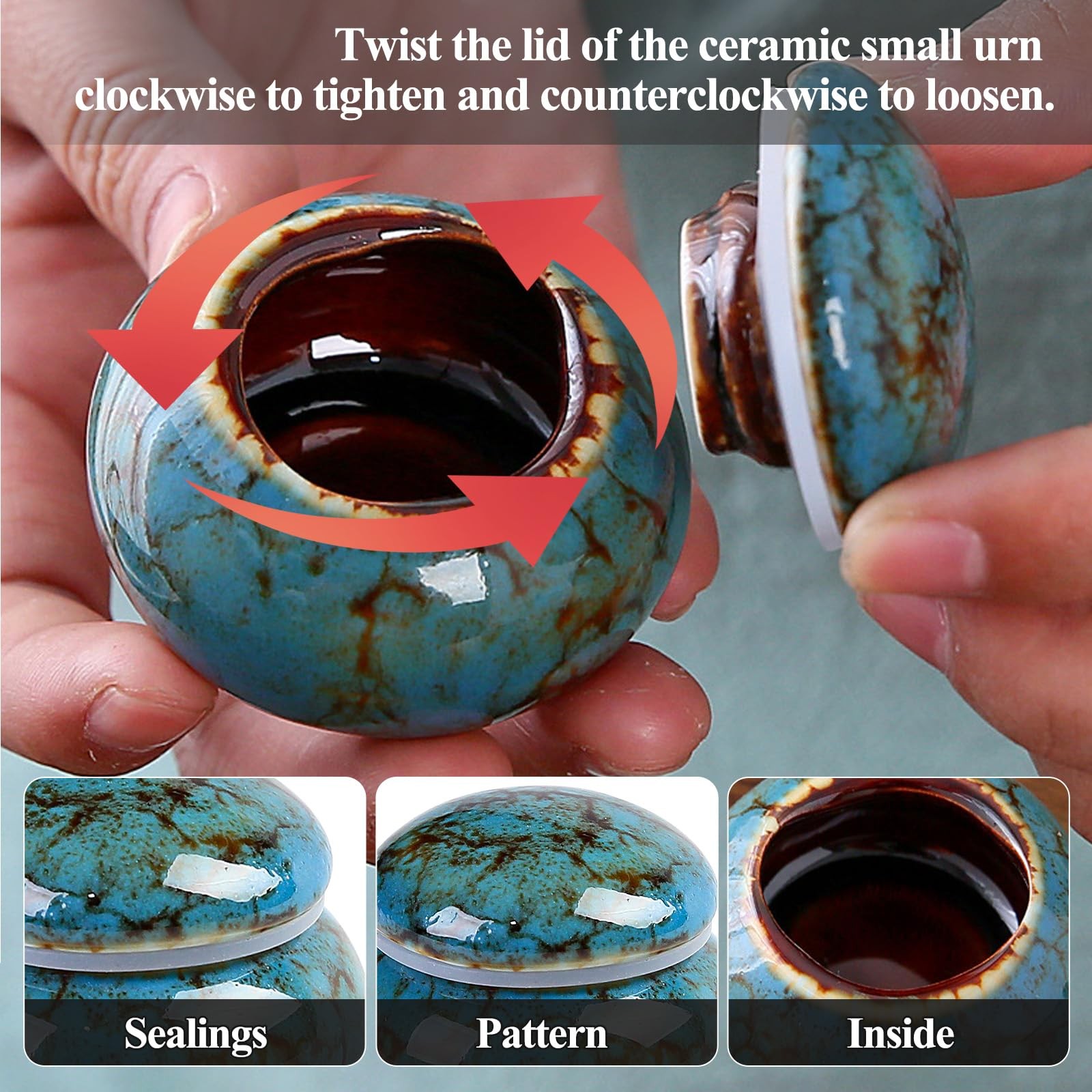 Small Urns for Human Ashes Keepsake,Ceramic Blue Ceramic,