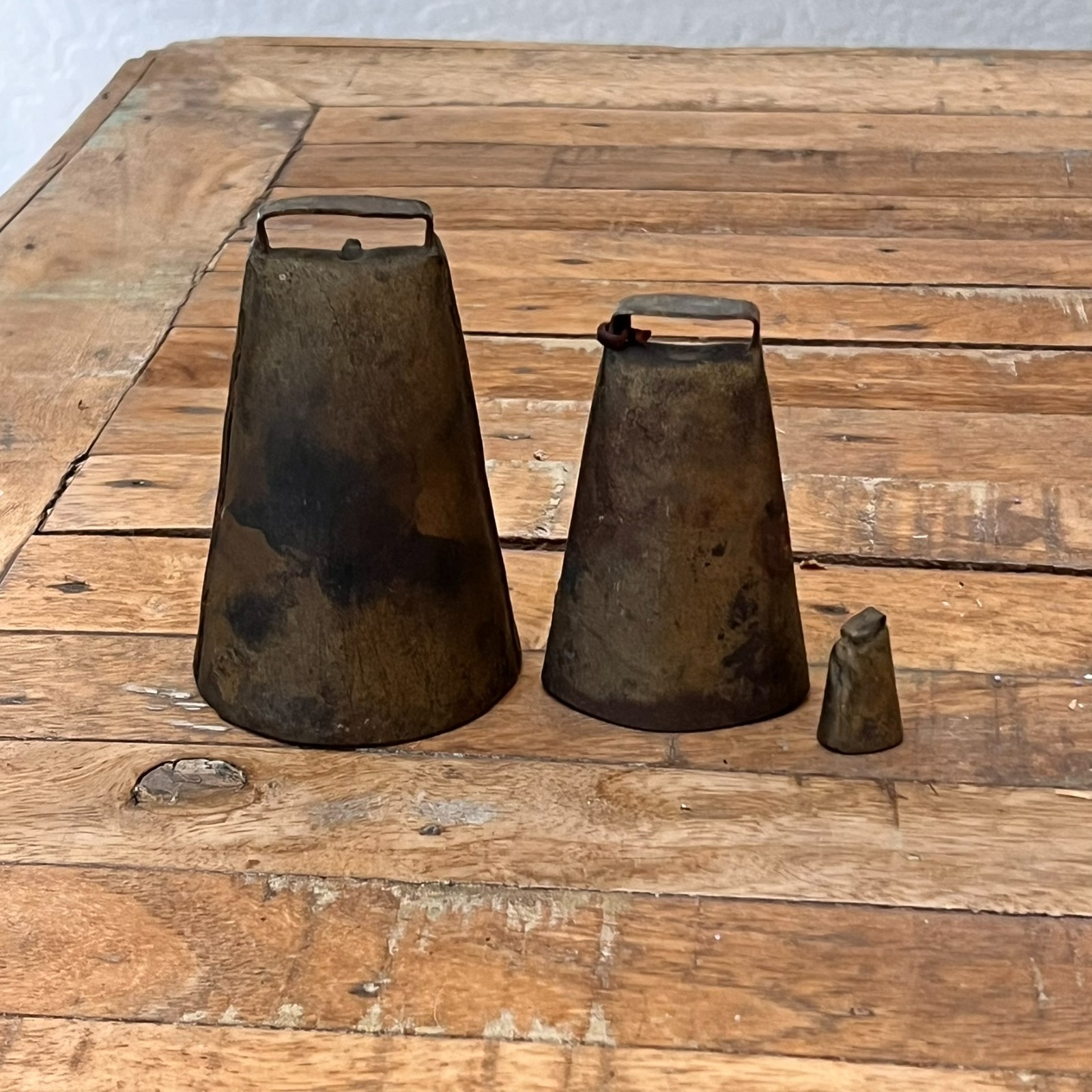 Antique Steel Cow Bells Lot of 3 Original Hand Riveted