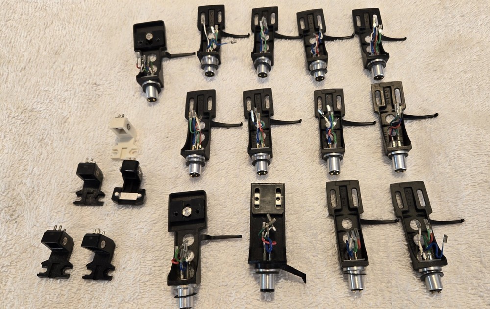 13 Turntable Headshells. 12 OEM Technics, One Pickering. Five P-Mount Adapters