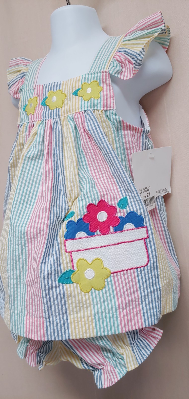 Carter's Vintage Rainbow Stripe Seersucker Short Set Jumper Size 2T