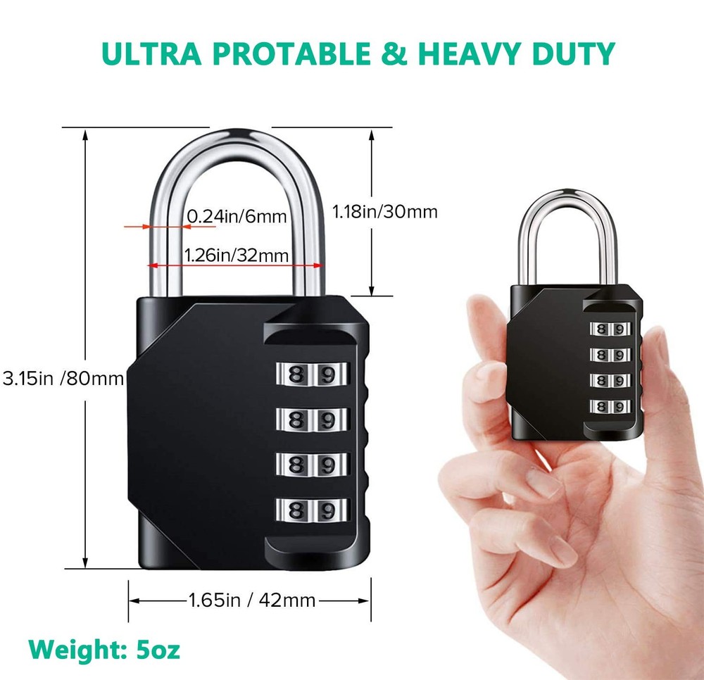 Combo Lock for Lockers, 4 Digit Combination Padlock, 2 Pack Pad Locks with Cod