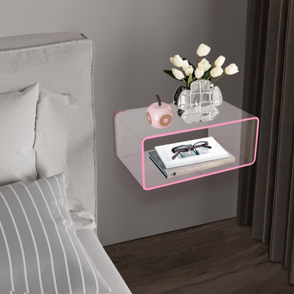 2Tiers Acrylic Wall-Mounted Bedside Table Rectangular Floating Nightstand 3.1kg