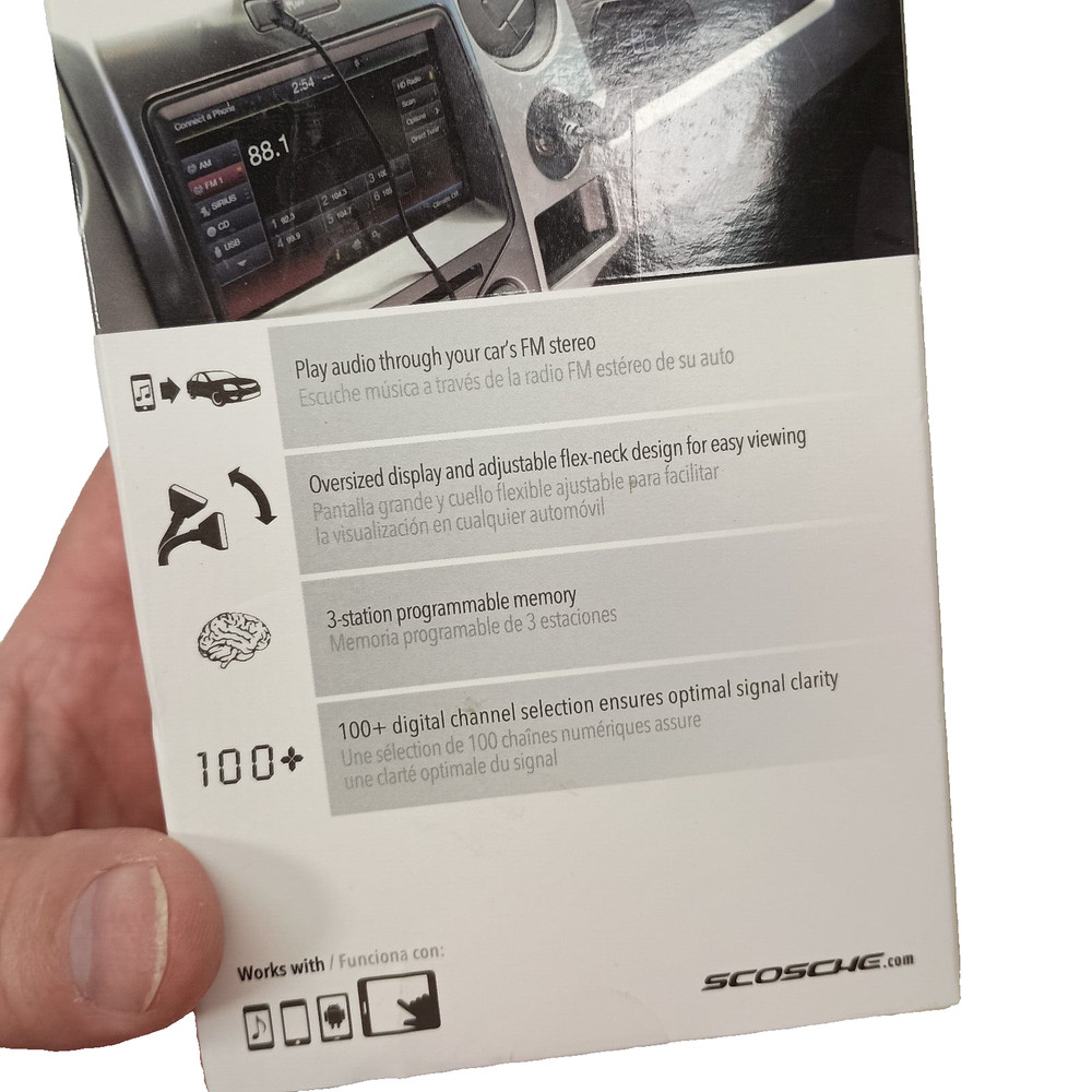 new in pkg Digital FM Transmitter SCOSCHE FMTD13-SP1 with back-lit display