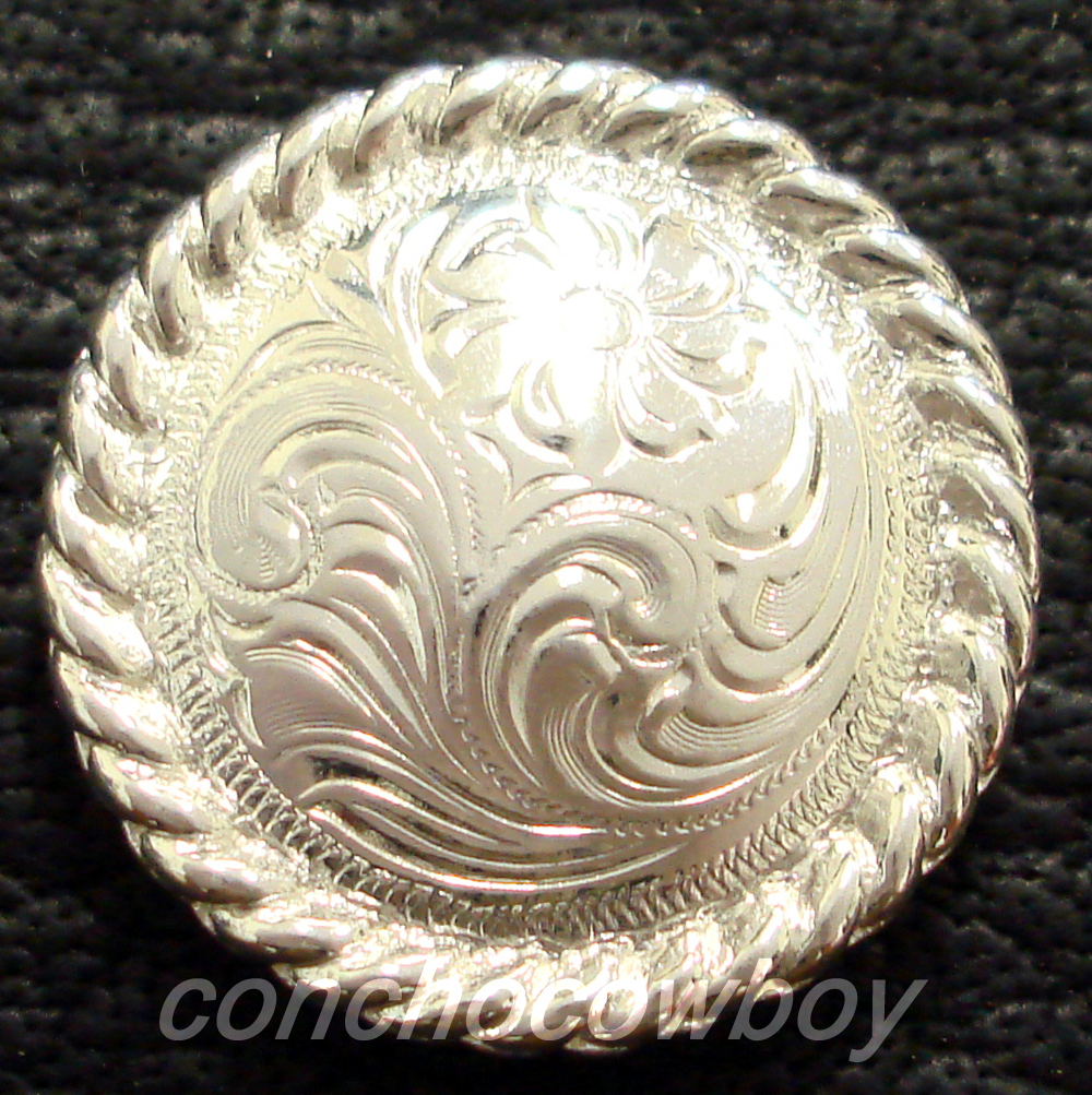Set of 6 WESTERN BRIGHT SILVER ROUND ROPE EDGE SADDLE CONCHOS 5/8" screw back