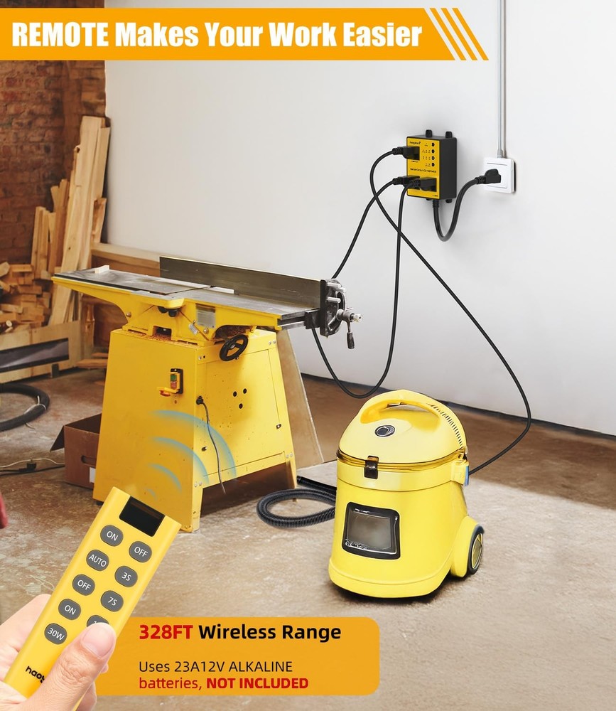 Automatic Vacuum Switch with Remote, 3/7/10s Delay Auto Yellow