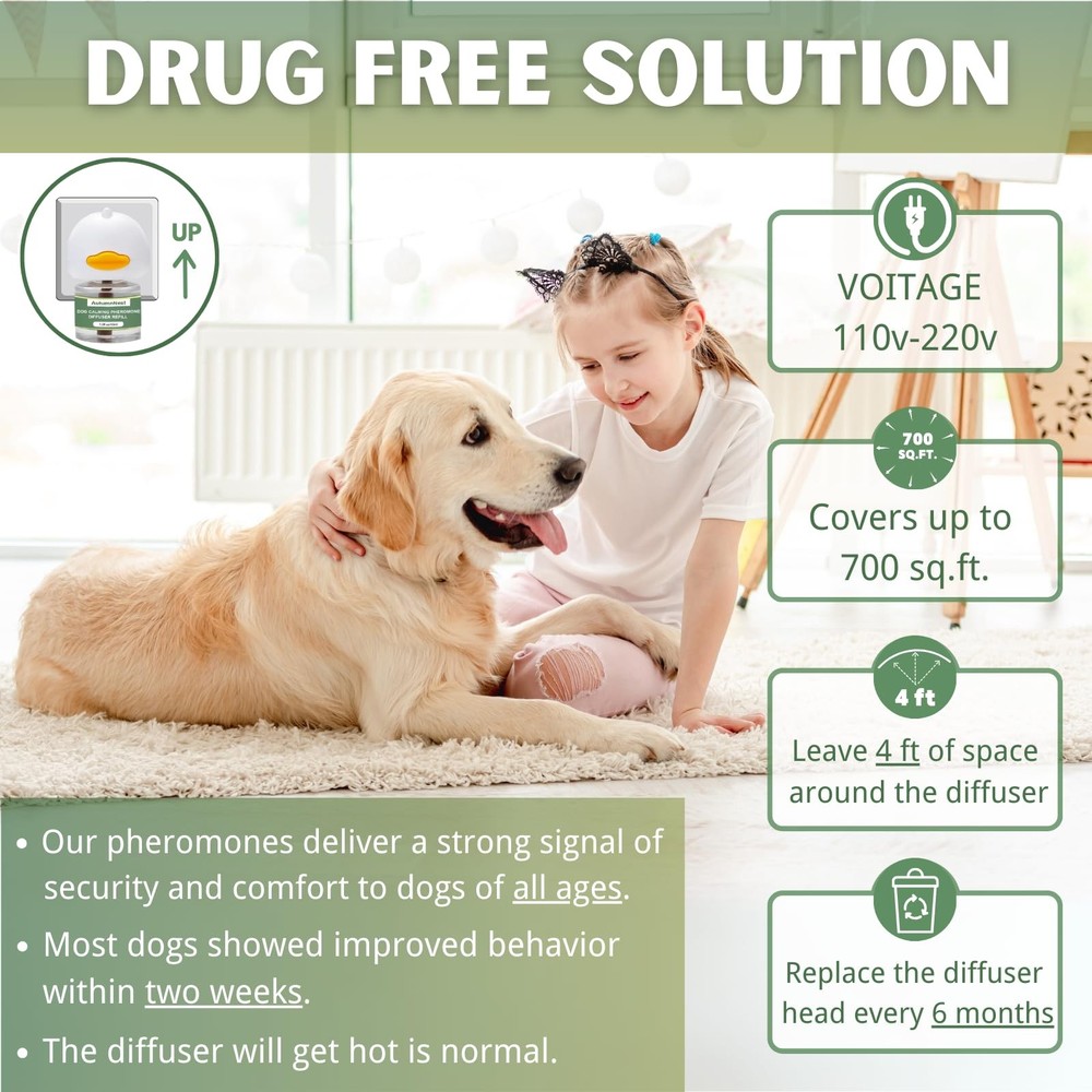 Dog Pheromone Calming Diffuser Kit, Pet Diffuser Kit (2 Plug-in + 4 Packs 48m...