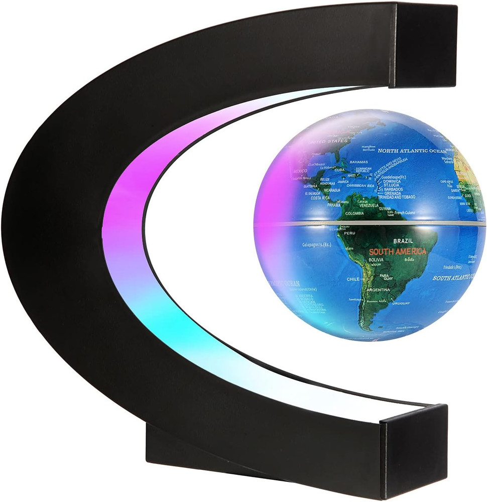 Gresus Magnetic Levitating Floating World Map Globe, C Shape Display Frame with