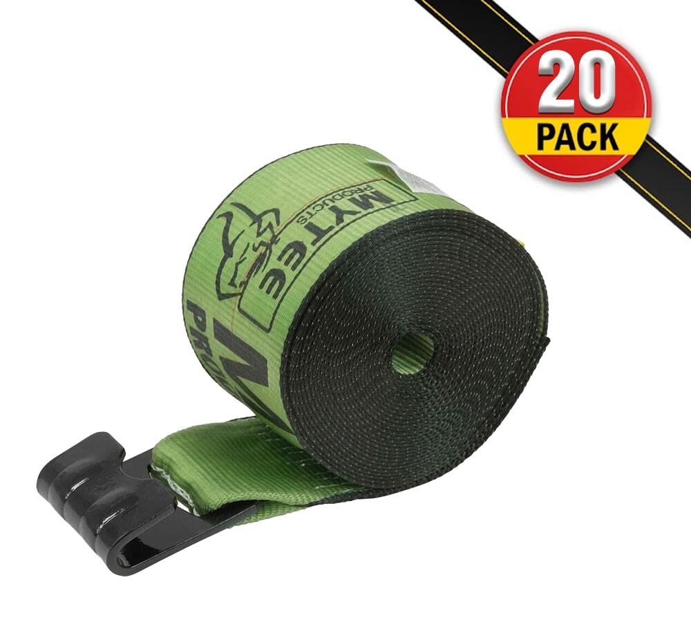 (20 Pack) 4" Winch Strap with Flat Hook - Green