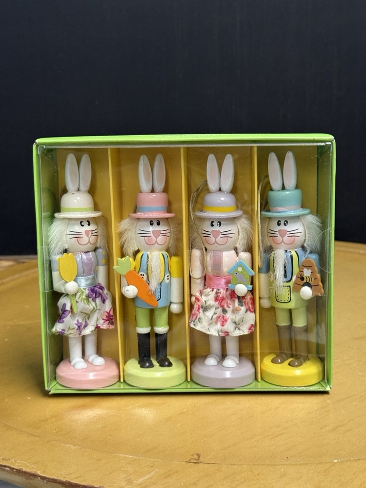 NIB Pier One Easter Bunny Wooden Decorative Nutcrackers