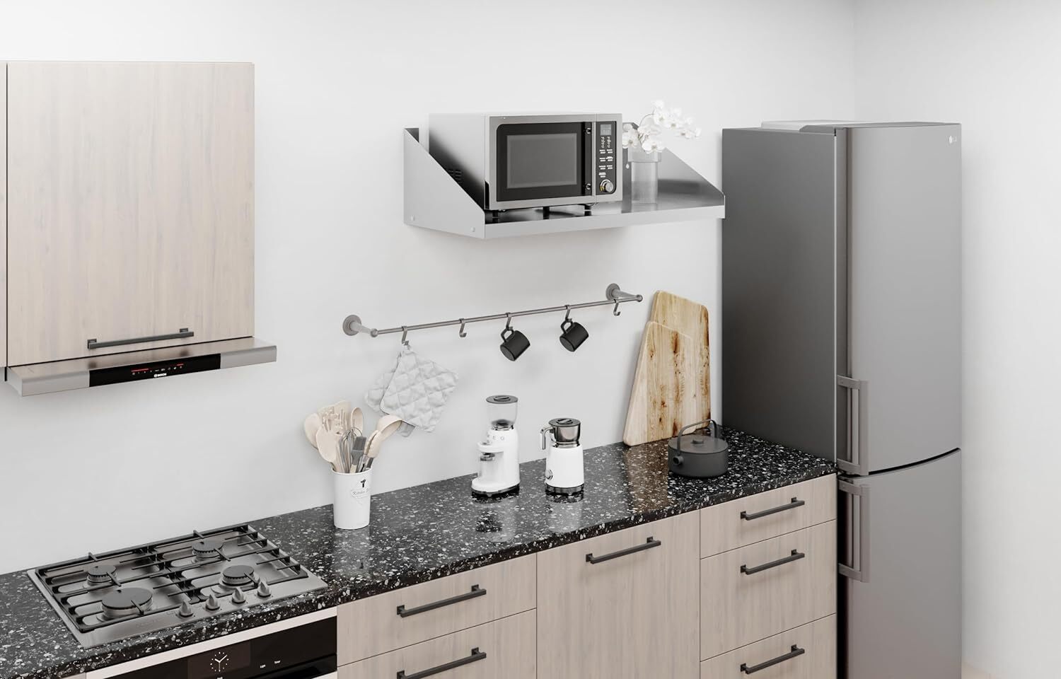 Commercial Stainless Steel Microwave Wall Shelf with Side Guards