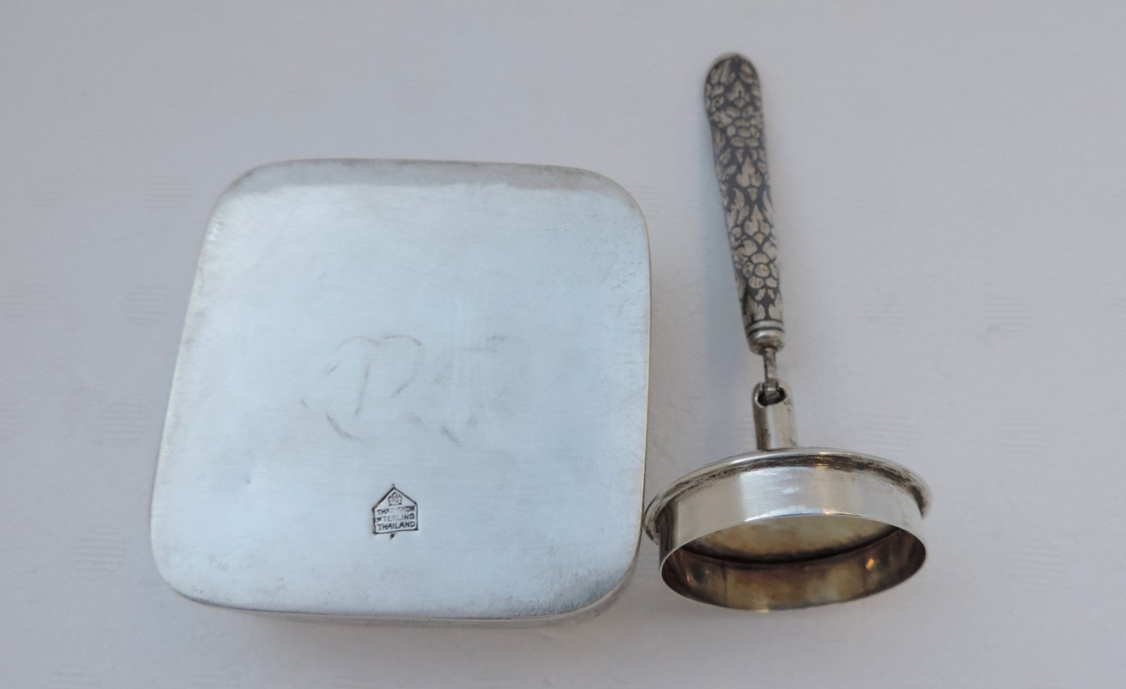 Thai Nakon Siam Sterling Silver Niello Pen Pencil Holder box Desktop Stand 205g