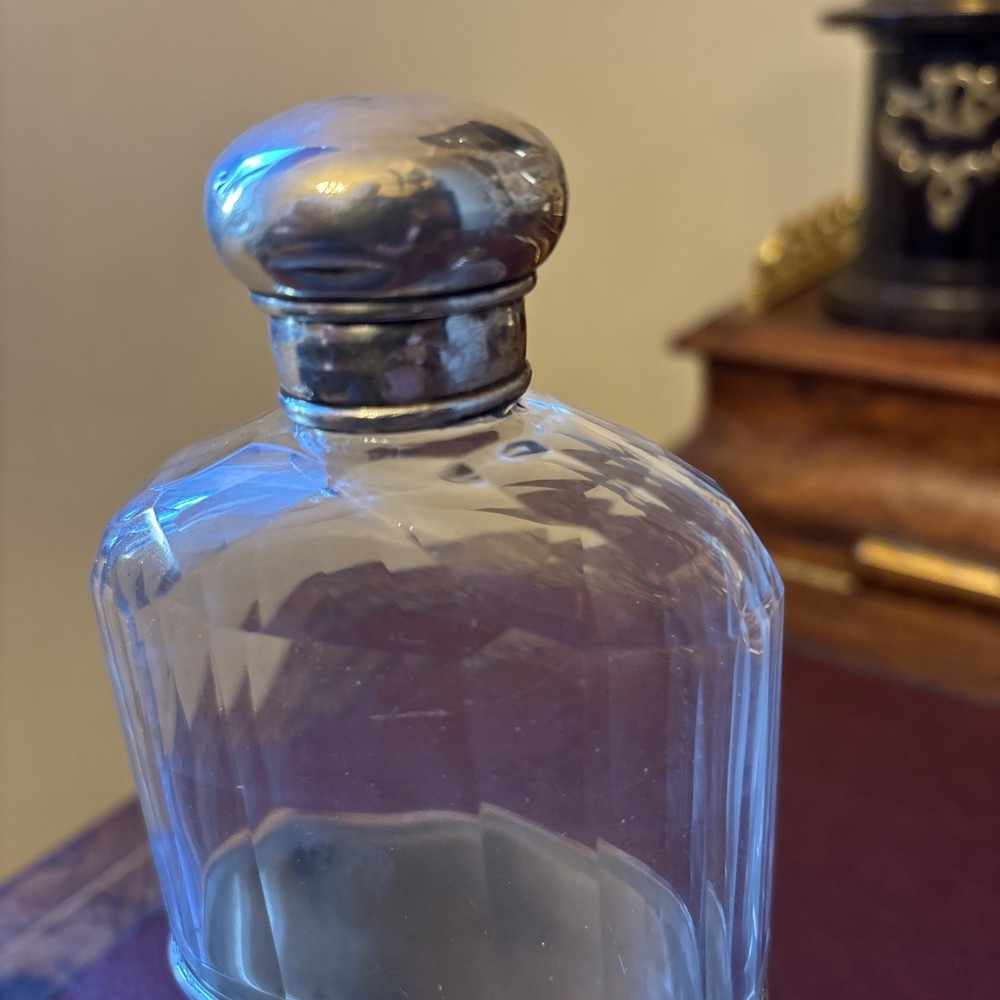 Solid silver hip flask c1900 & Six Antique Continental Solid Silver Shot Cups