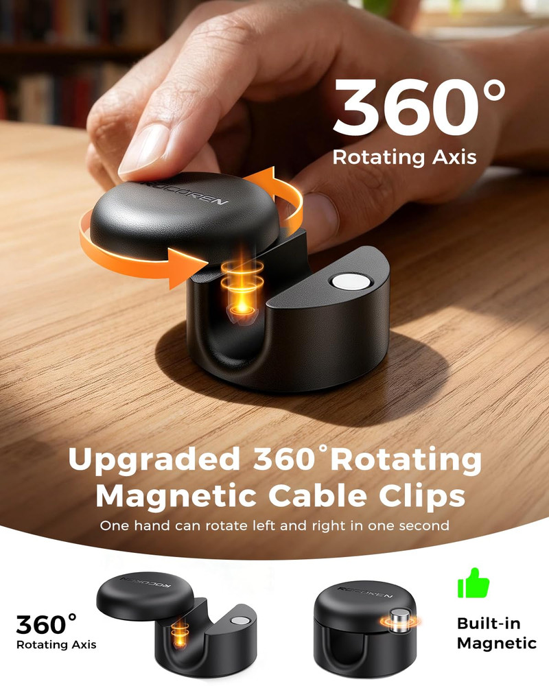 9-Pack Rotatable Magnetic Cable Clips for Efficient Cord Organization