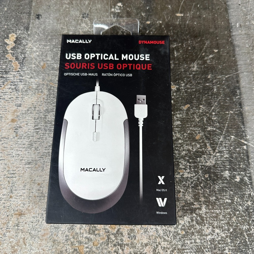 Macally 3 Button Optical USB Wired Mouse for Mac and PC Sealed